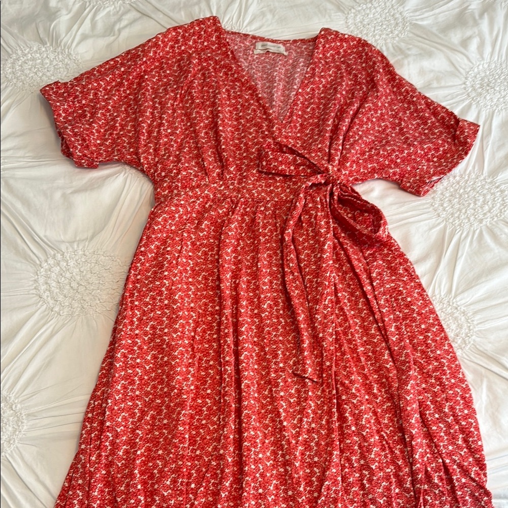Urban Outfitters Red Floral Wrap Dress